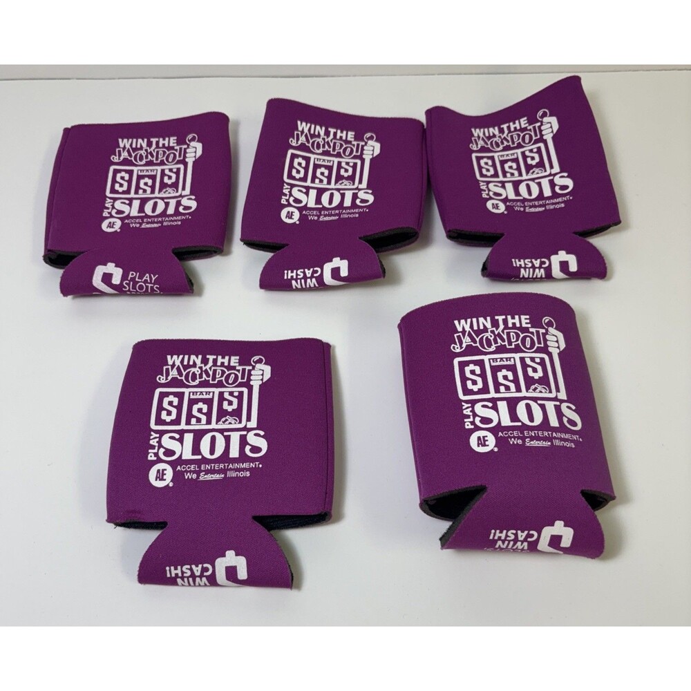 Win The Jackpot Play Slots Purple Koozie (lot of 5) ACCEL Entertainment
